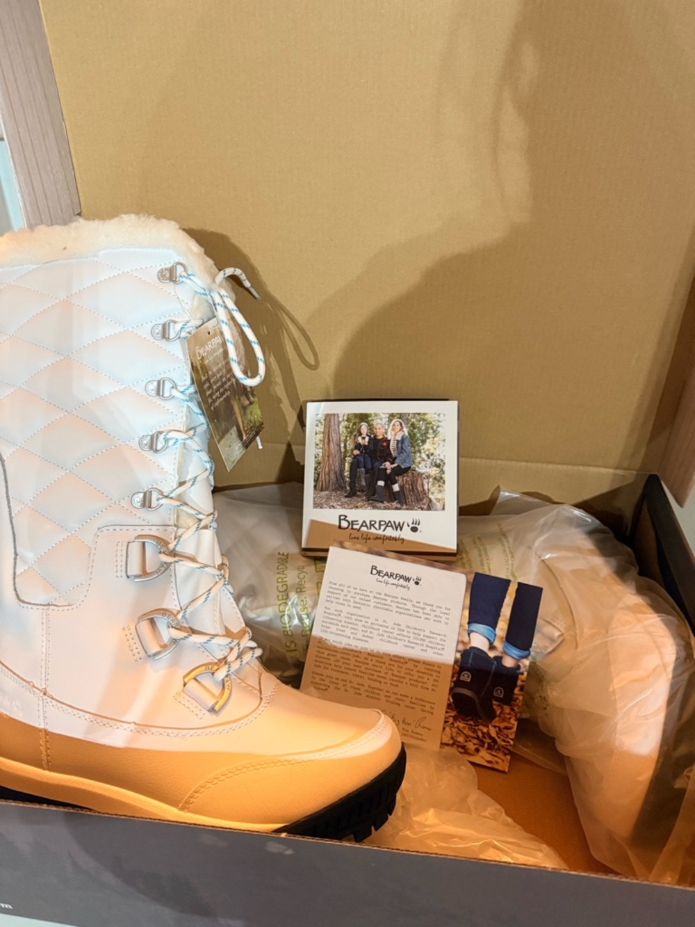 BearPaw White Quilted Lace-Up Snow Boots with Faux-Fur Cuff